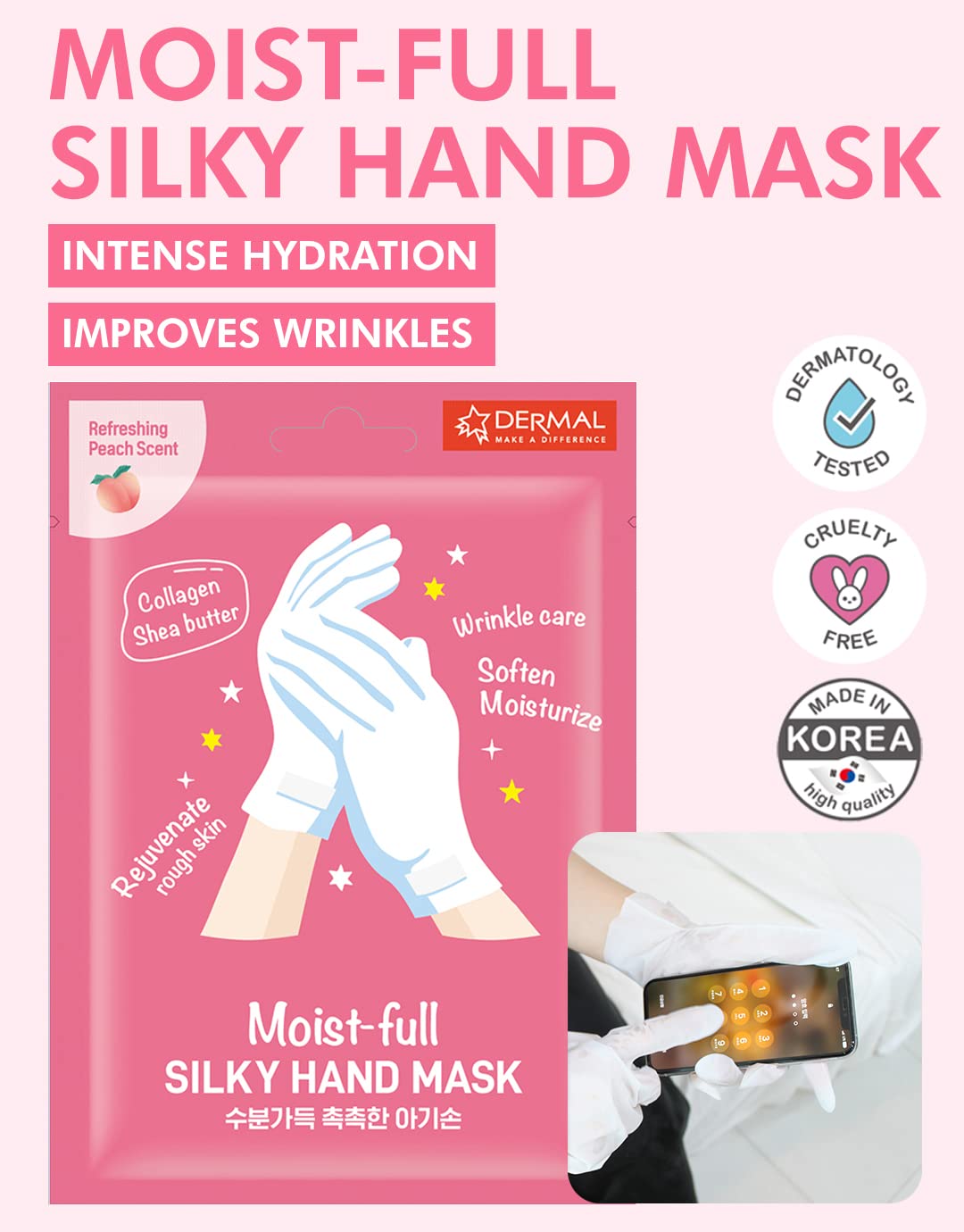 Detailed view of Dermal hand mask glove application
