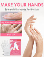 Model wearing Dermal Moistfull Silky Hand Mask gloves with secure wrist tabs