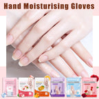 Permotary hand mask gloves applied on hands for spa treatment.