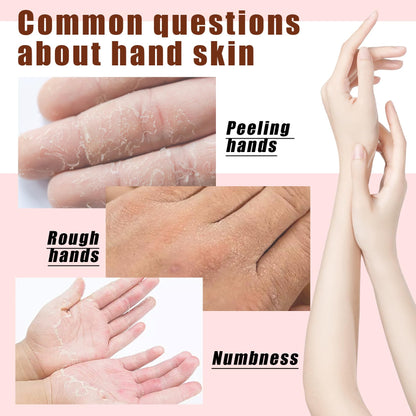 Person wearing spa moisturizing gloves for hand repair