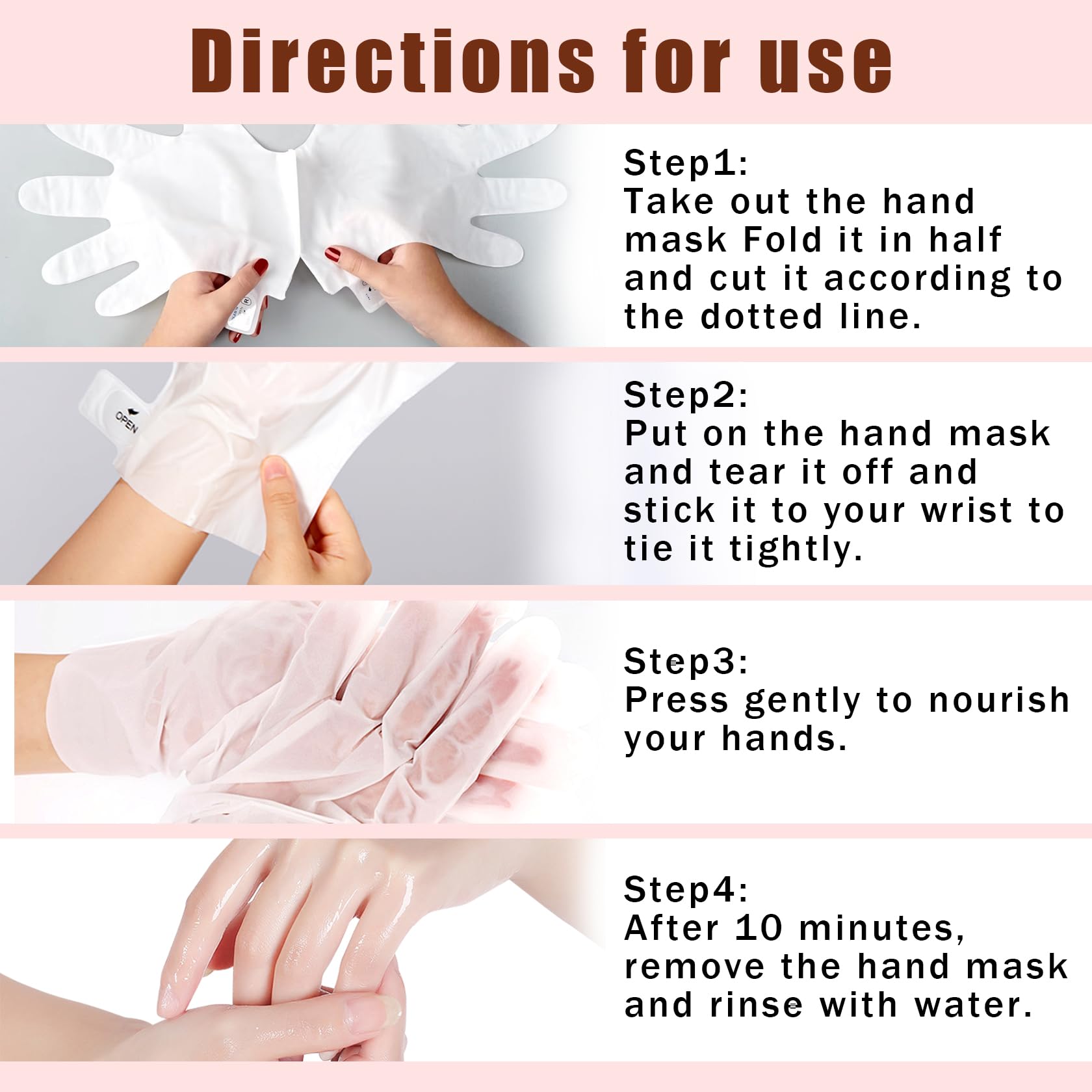 Instructions and features on back of hand mask packet
