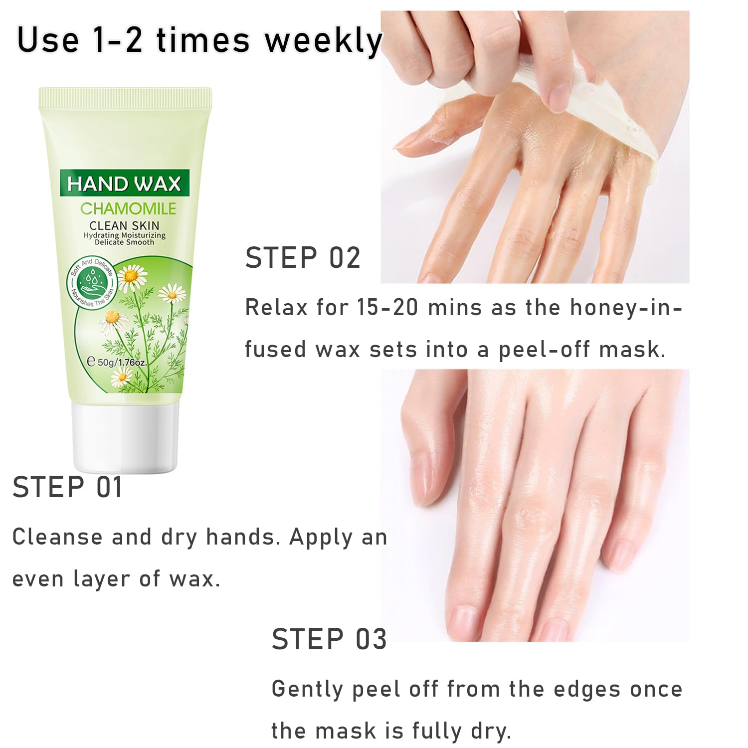 Peeling off dried chamomile hand mask for smooth skin