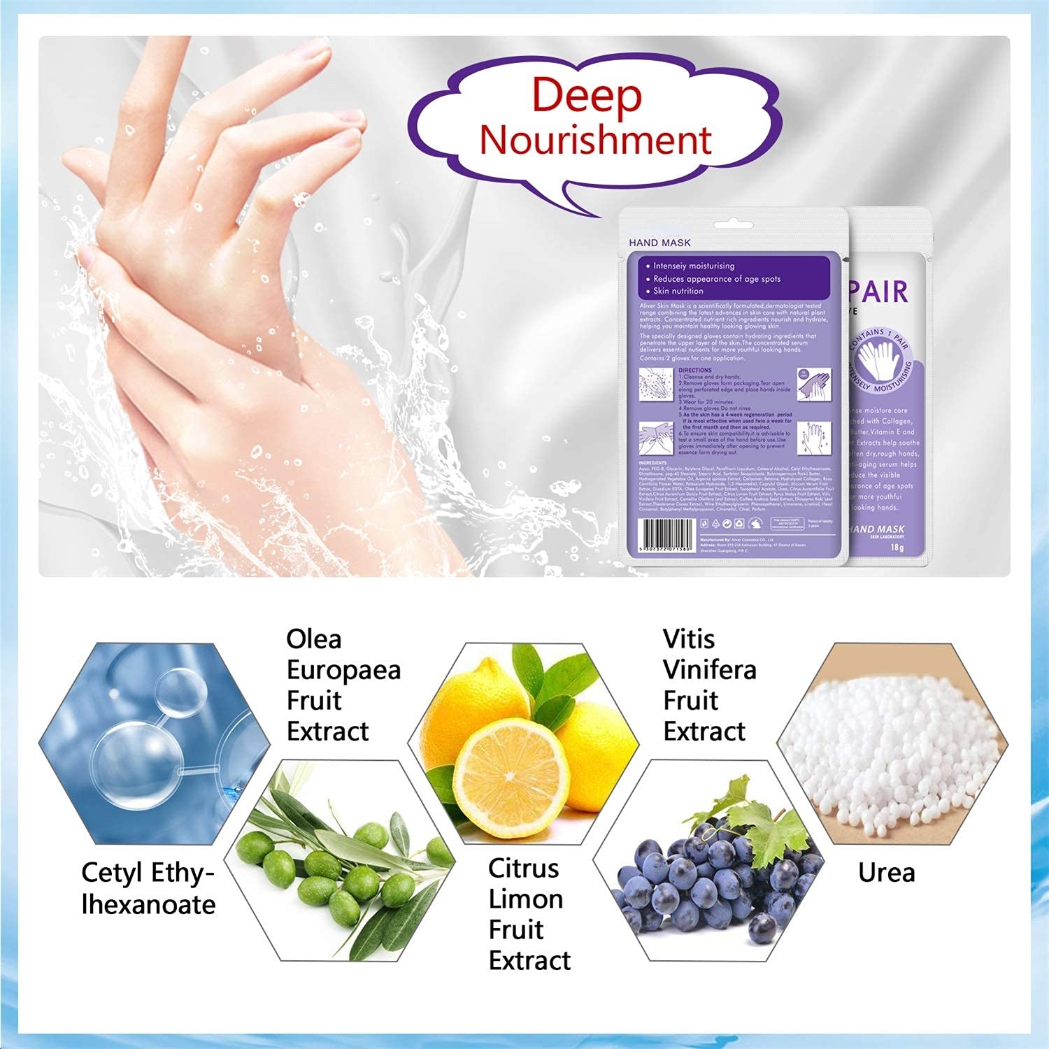 Hands wearing Mianyang collagen repair mask gloves