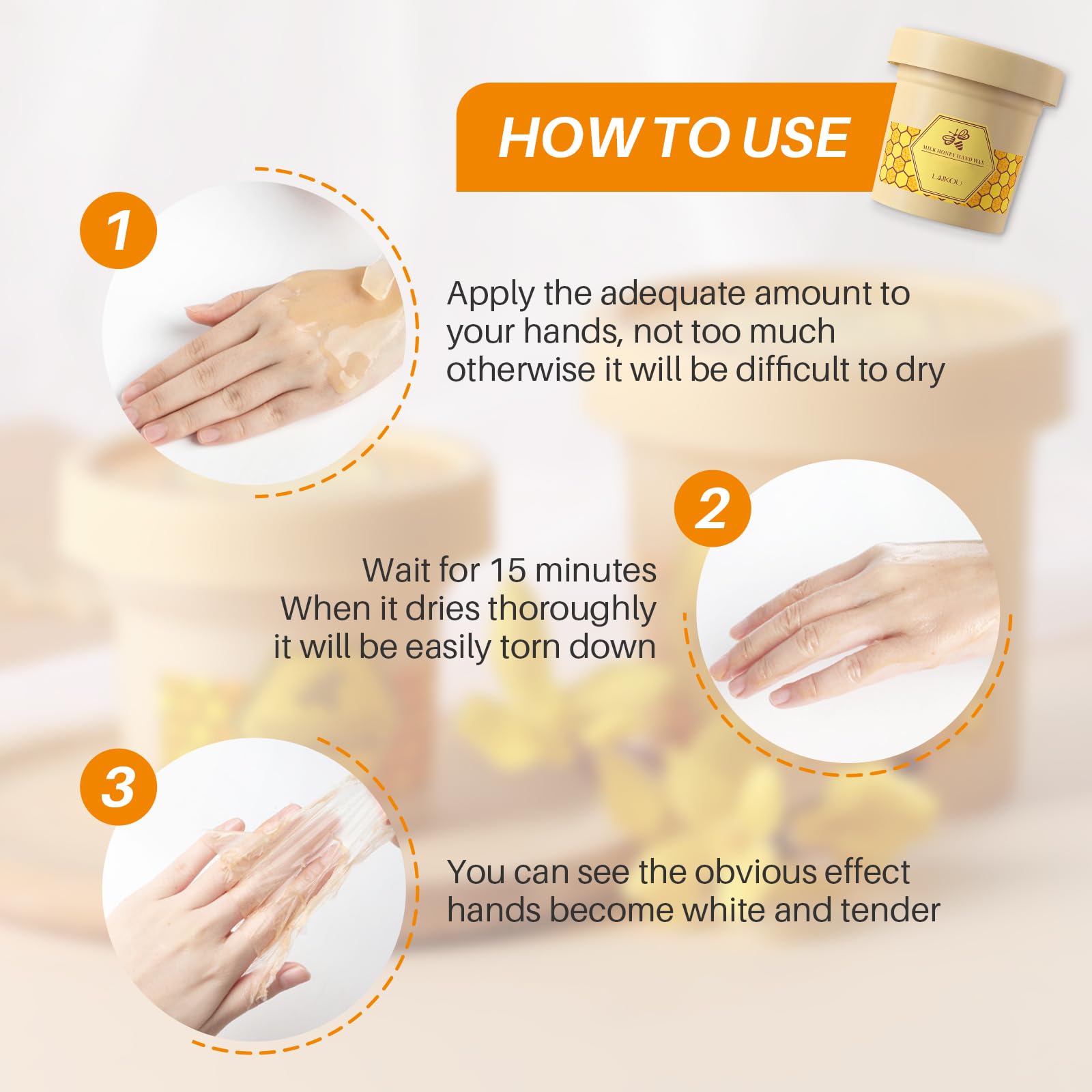 Peeling off dried honey milk hand wax