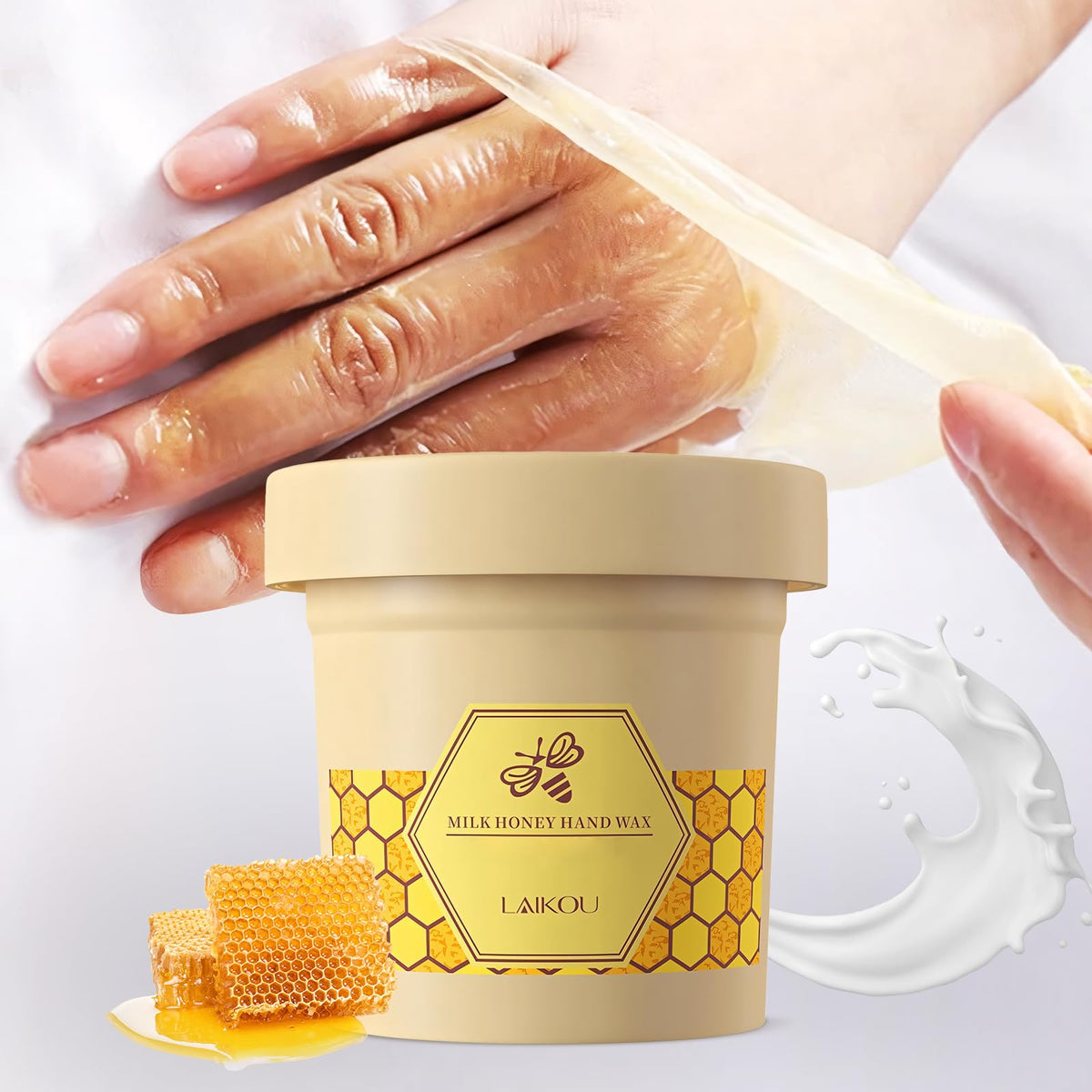Enakshi Yiowcoo Honey Milk Wax Hand Mask close-up of tub lid and label details