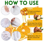Close-up of Elitzia foot mask packet showing argan oil details