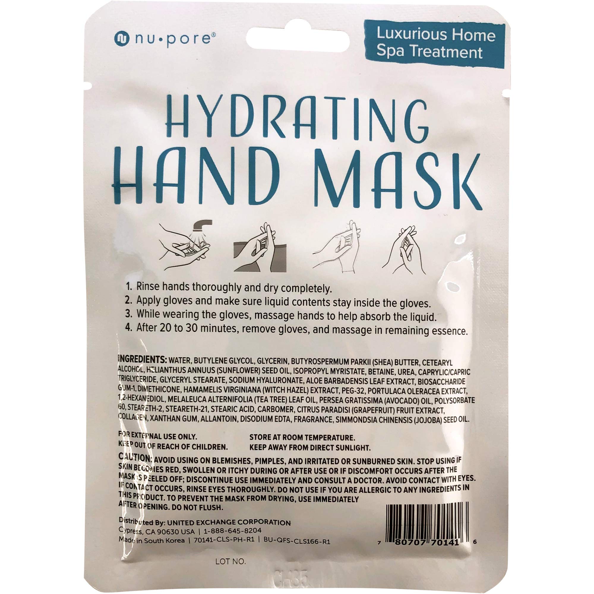 Close up of Nu-Pore moisturizing gloves sachet