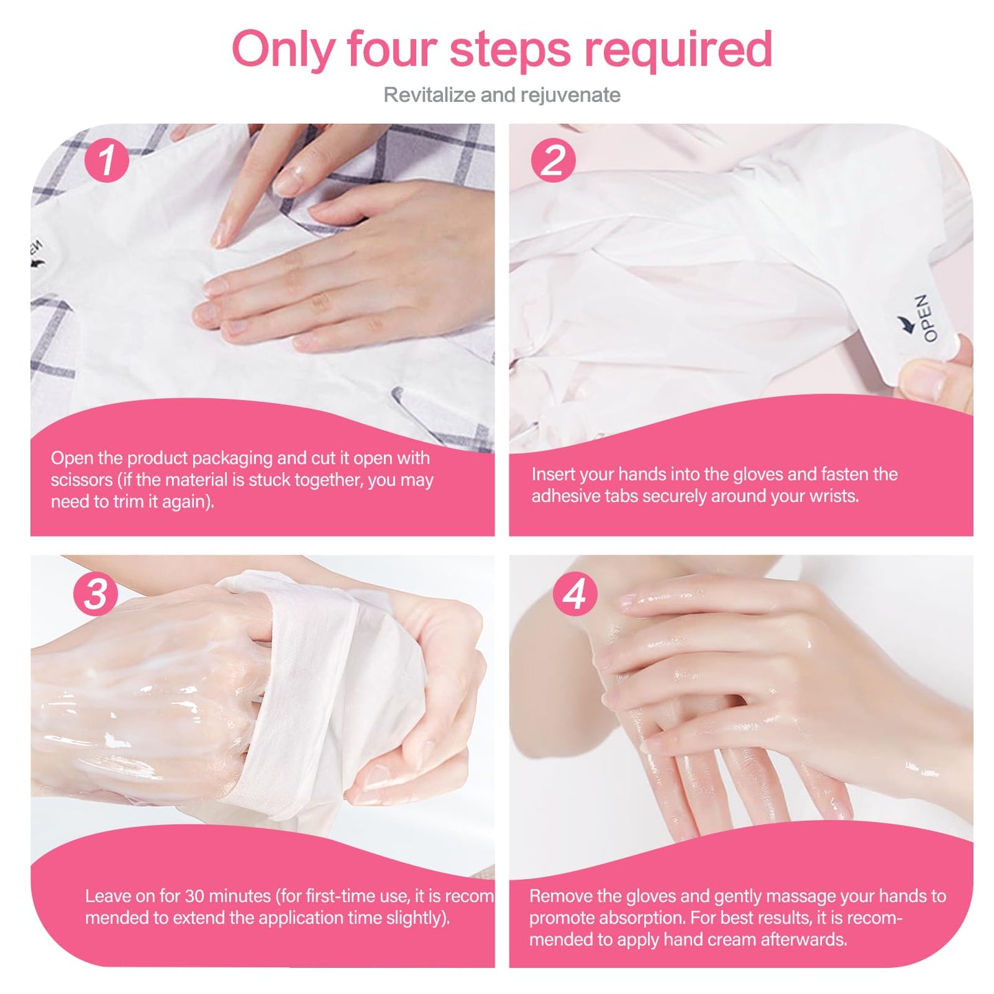 Amococo hand mask glove application on woman hands