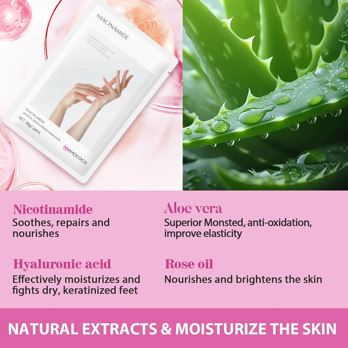 Amococo hand mask 5 packs stacked together for skincare routine