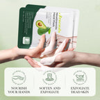 Close-up of nourishing avocado lotion hand mask packet details