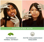 Usage demonstration of Voesh peppermint collagen hand gloves on clean skin.