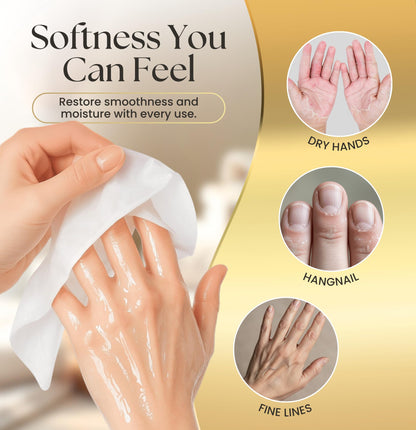 Epocha deep moisturizing hand gloves in a white spa setting