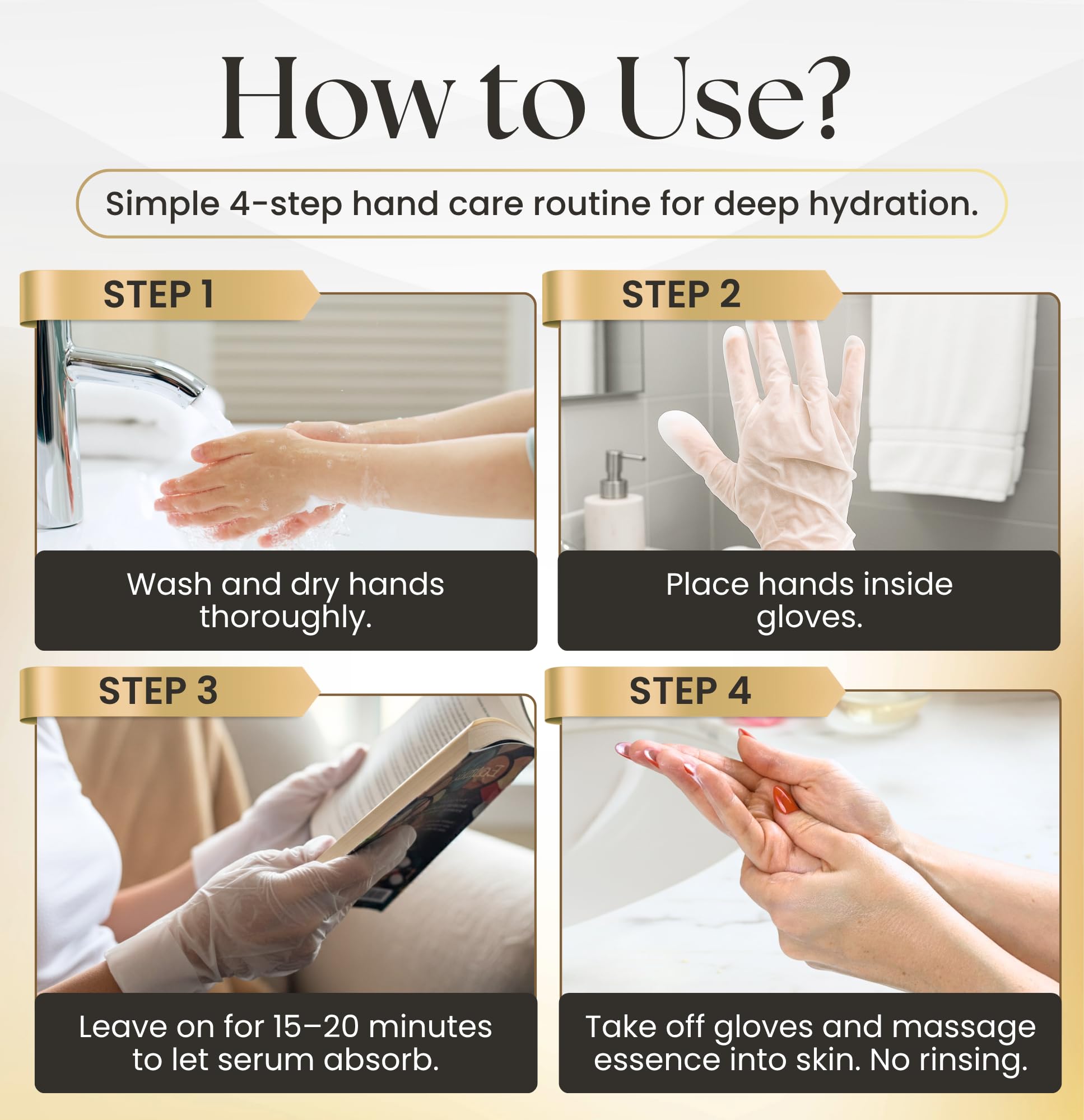 Person wearing Permotary hydrating hand mask gloves