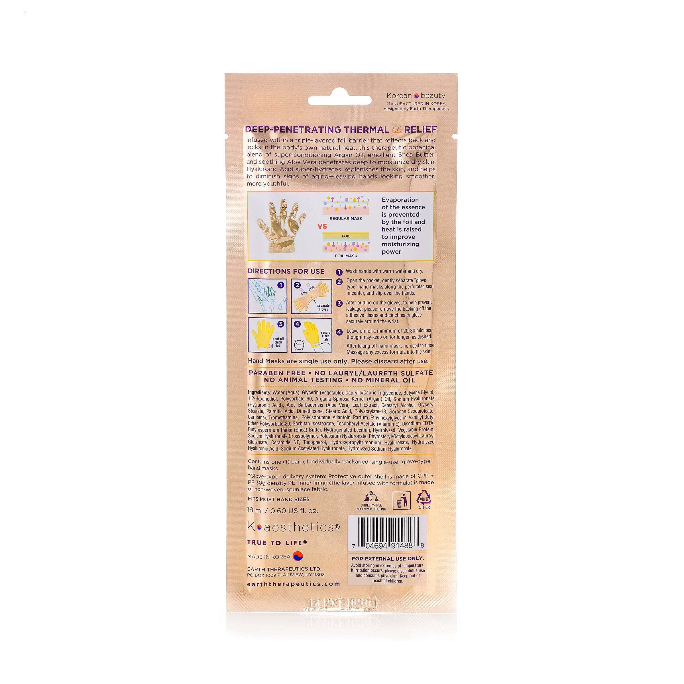 Earth Therapeutics thermal foil glove mask for dry skin treatment