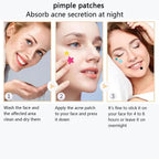 Demonstration of star pimple patch applied on skin for blemish spot care