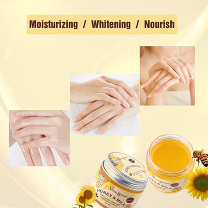 Application of honey milk wax mask on dry hands
