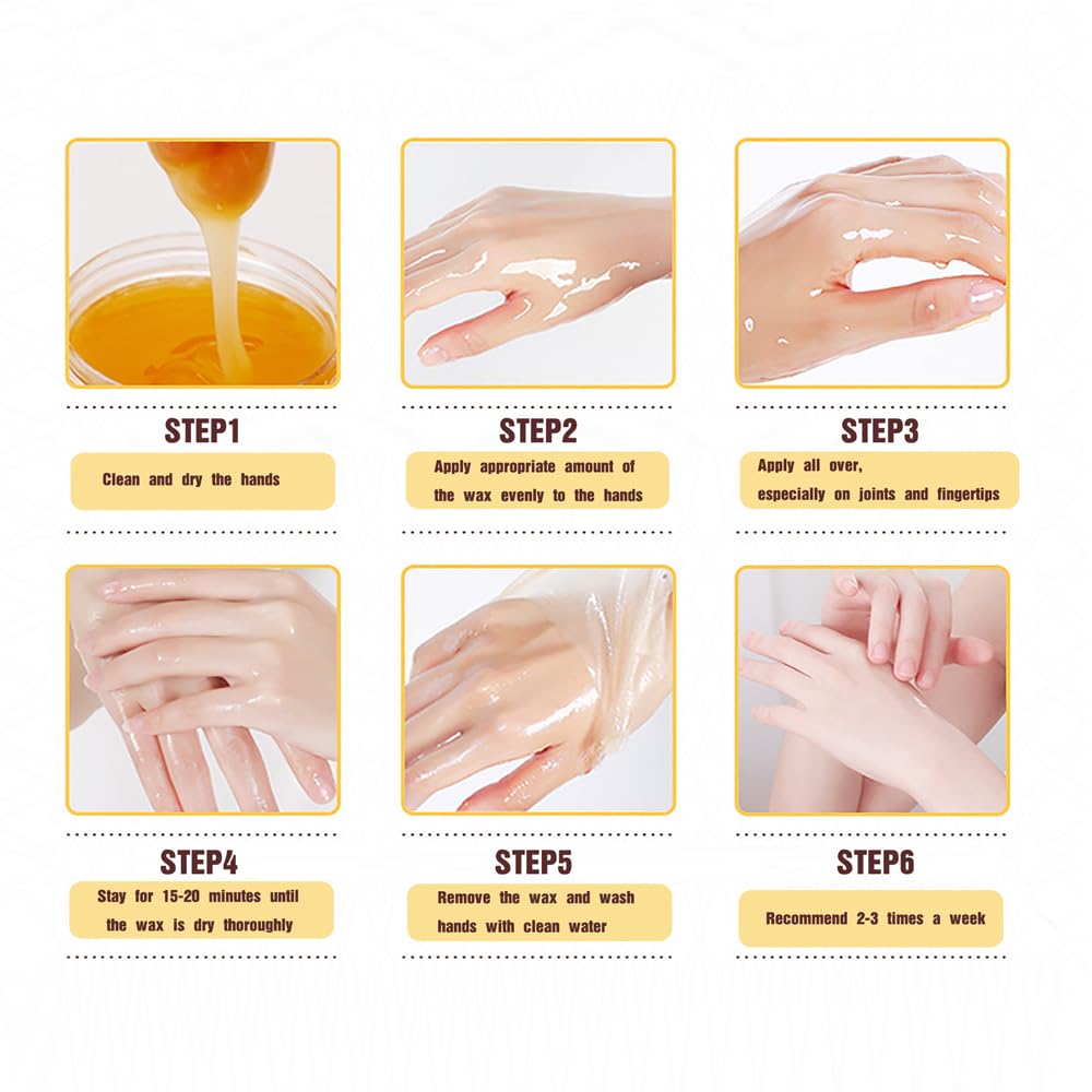 Peeling off dried paraffin hand mask to reveal smooth skin