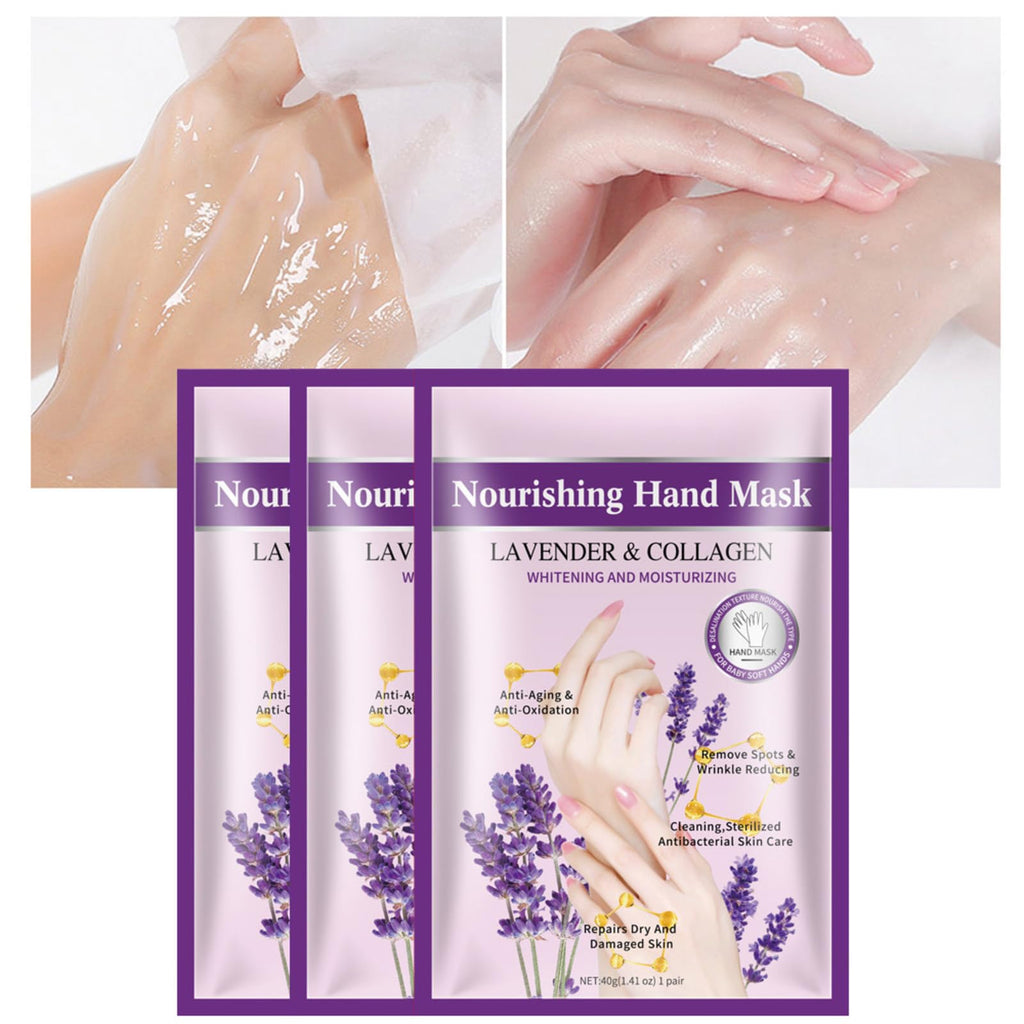 Close up of Joyeee hand mask glove application on hands