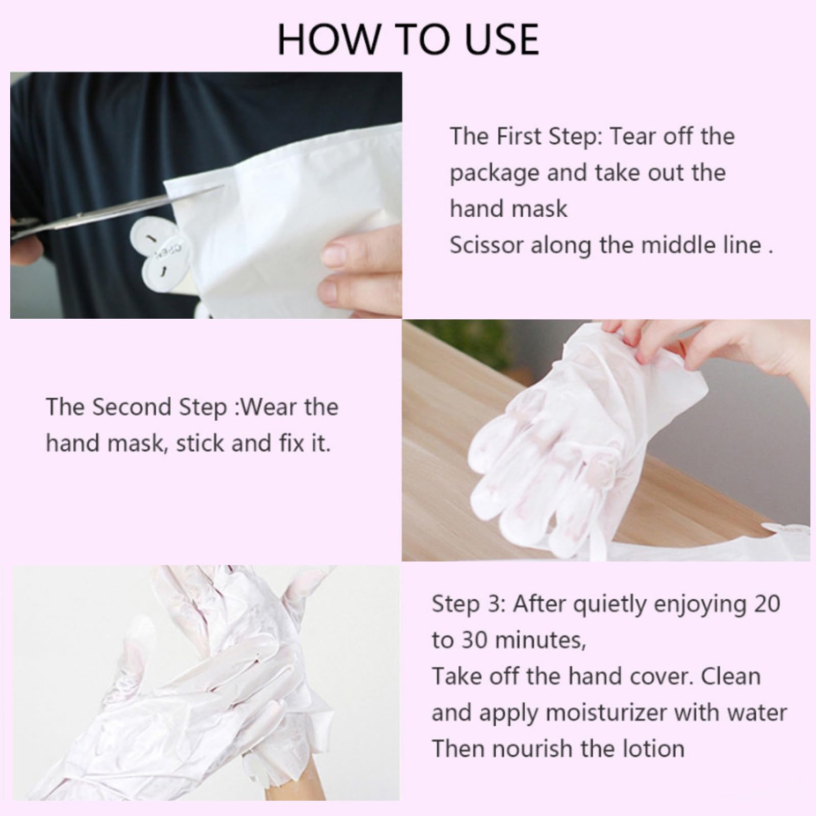 Detailed view of single use moisturizing hand mask pouch