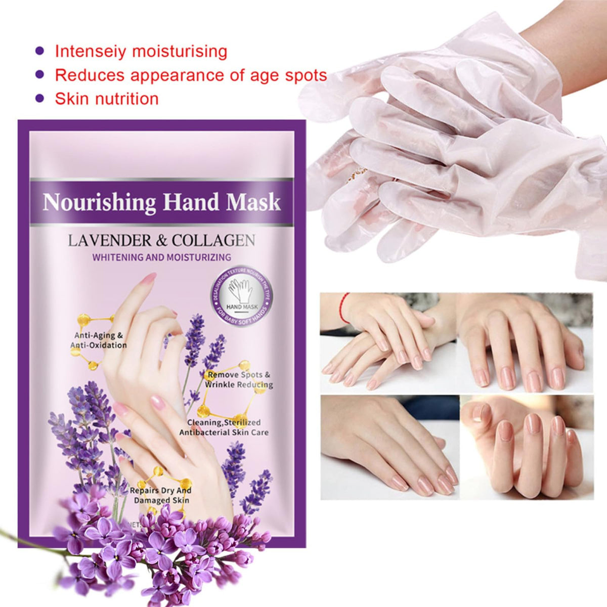 Ingredients list on Joyeee moisturizing hand mask packaging