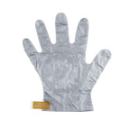 Voesh Collagen Gloves being worn on hands showing perforated fingertip design