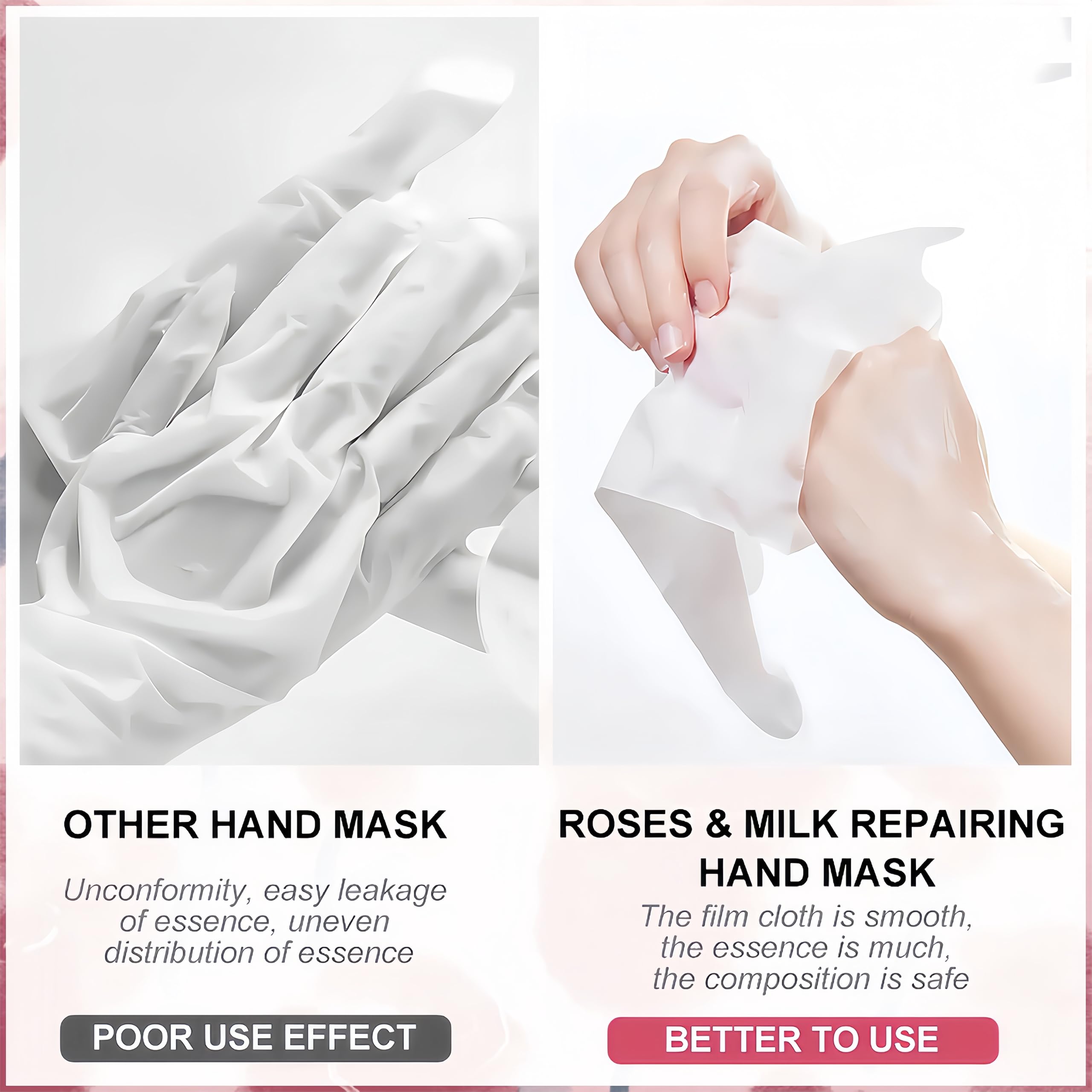 Close up of rose and milk essence hand mask serum texture
