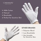 White breathable cotton hand gloves for overnight skin treatment