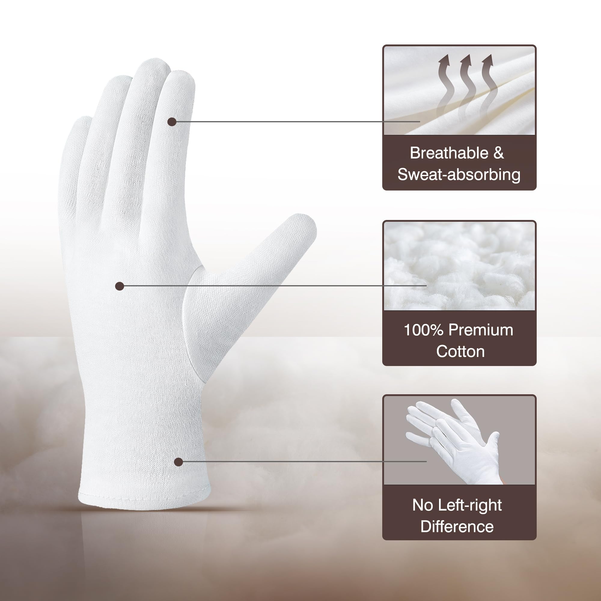 Person wearing white cotton gloves for dry hands eczema relief