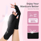 Airsee black fingerless manicure gloves laid flat