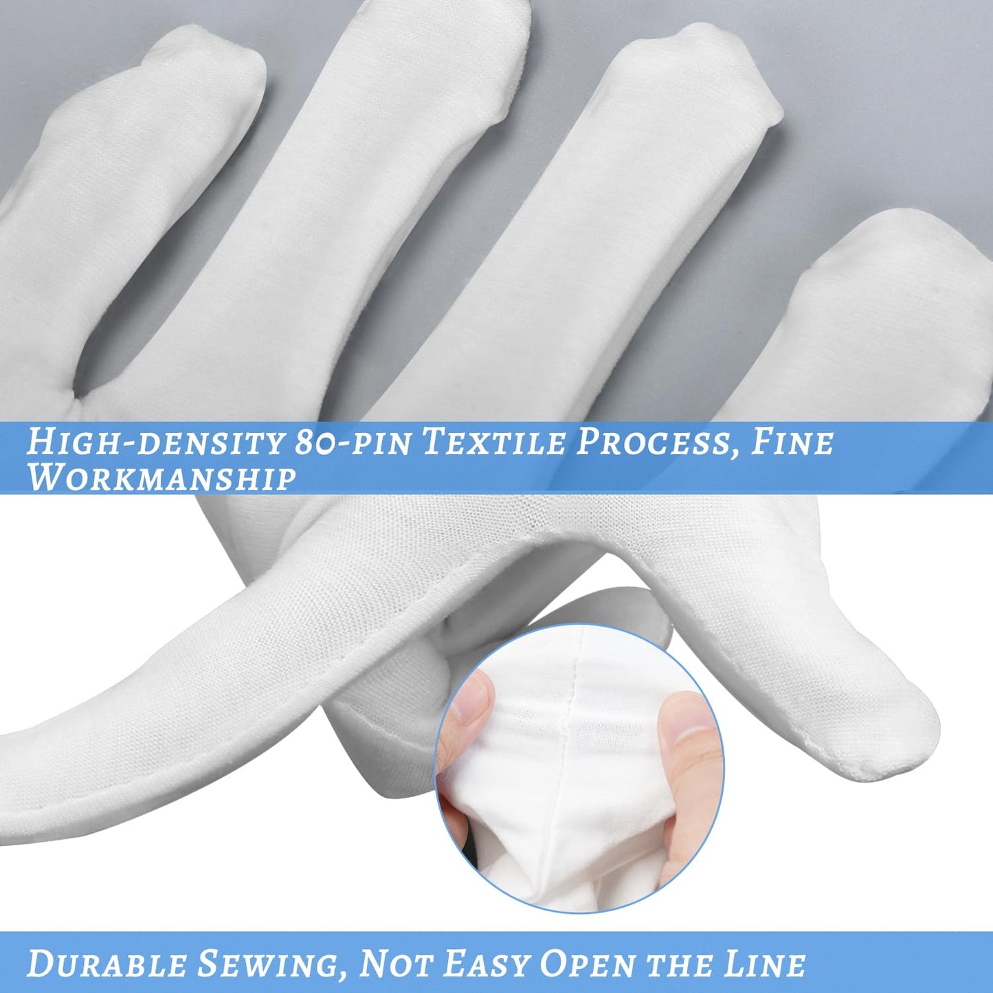 Five pairs of white cotton gloves for spa use