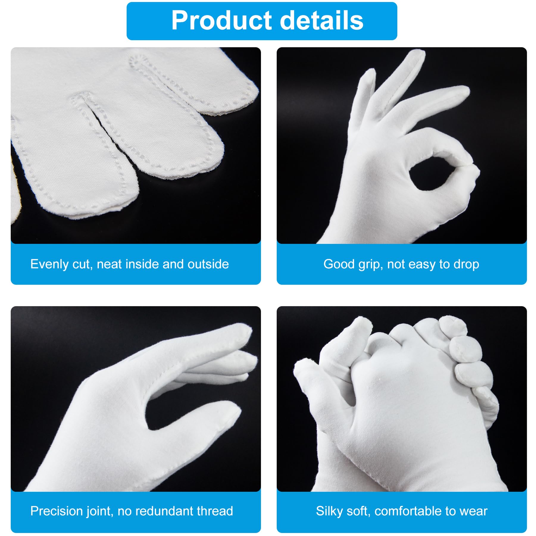 Close up of breathable fabric on white cotton gloves