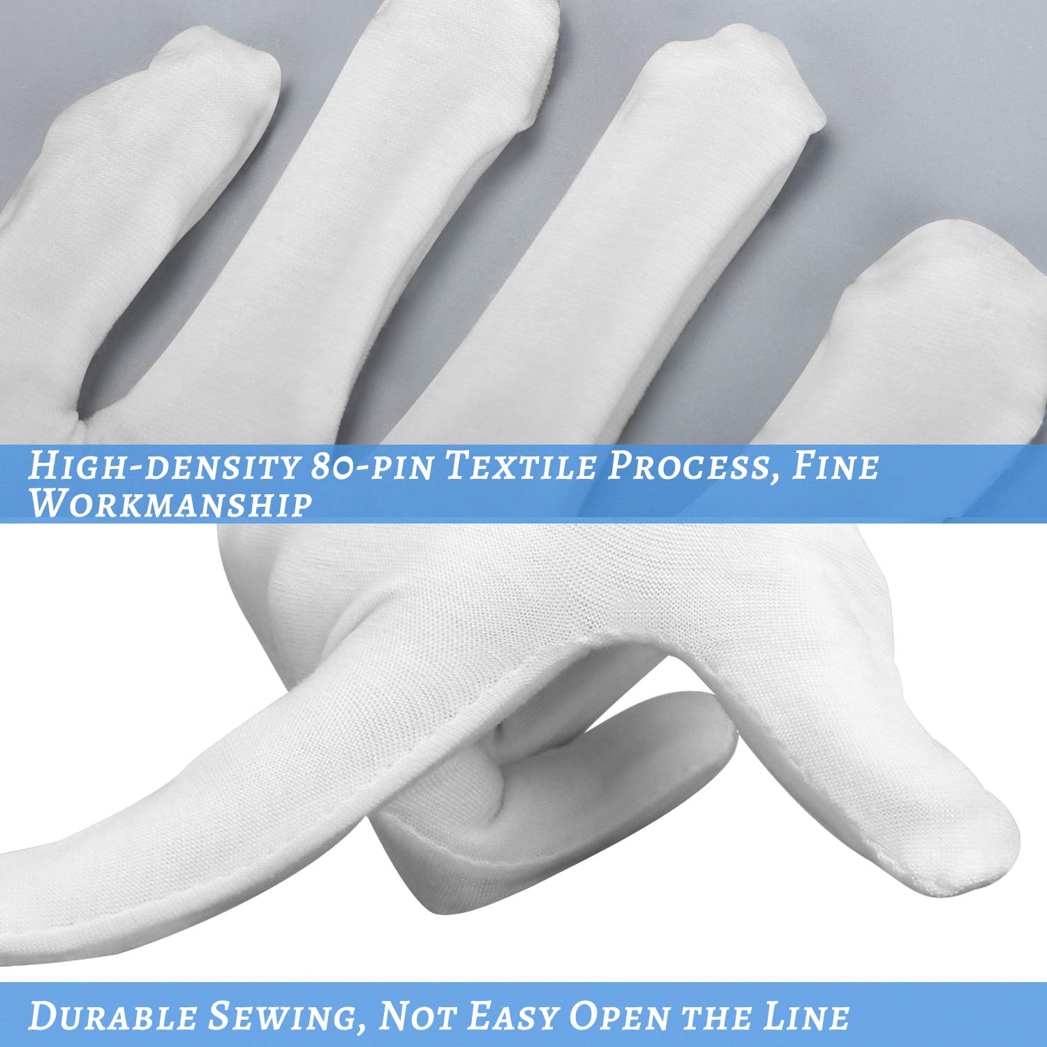 Soft cotton gloves for eczema and dry hand treatment being worn