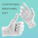 White cotton gloves worn on hands for overnight skincare