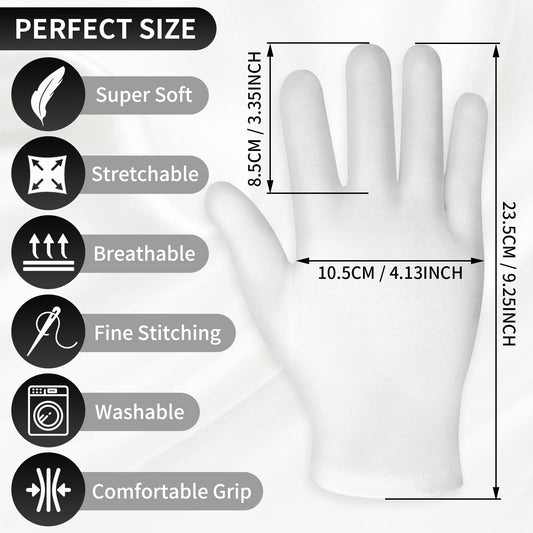 Close up of Sibba white cotton gloves with touch screen tips