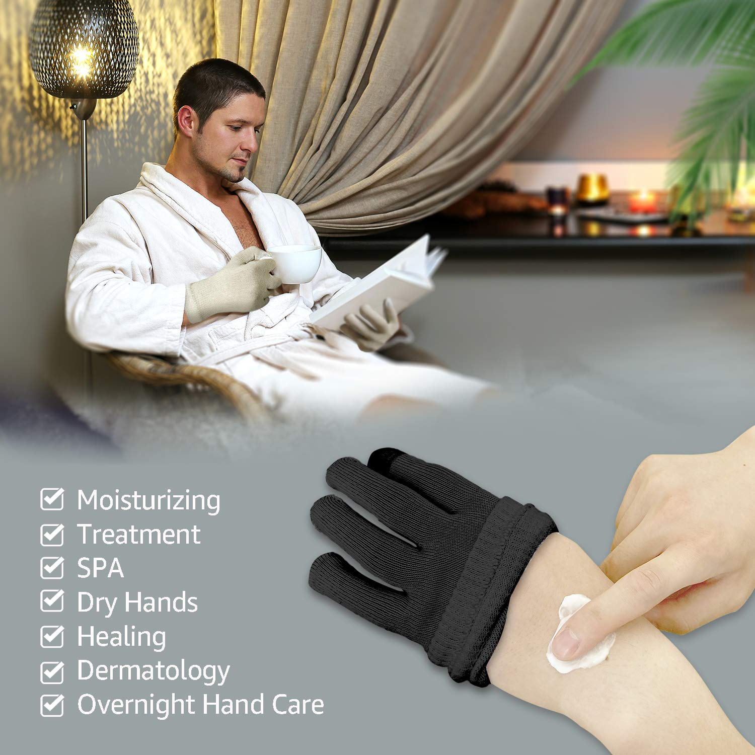 Evridwear black cotton gloves showing touchscreen compatible fingertips.