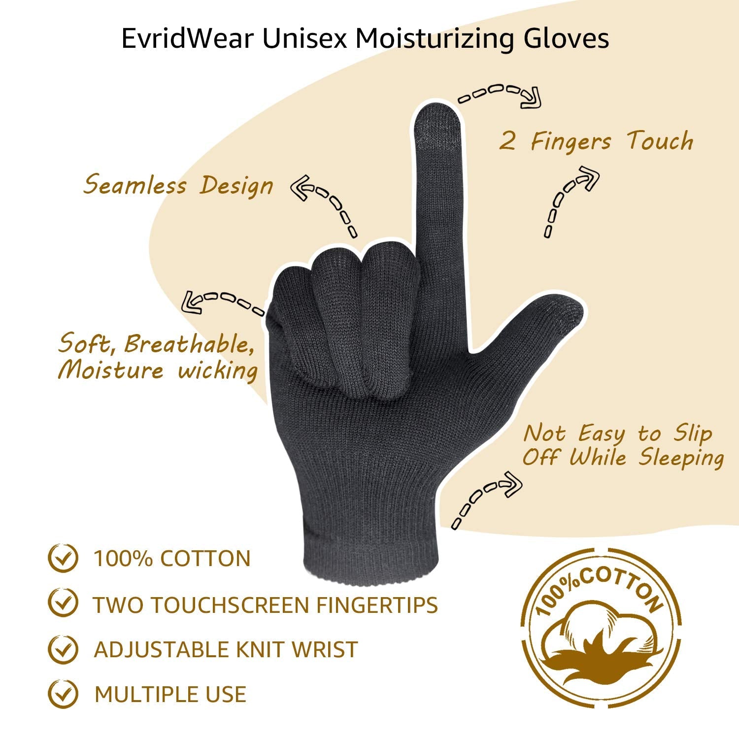 Close up of the adjustable knit wrist on Evridwear cotton gloves.