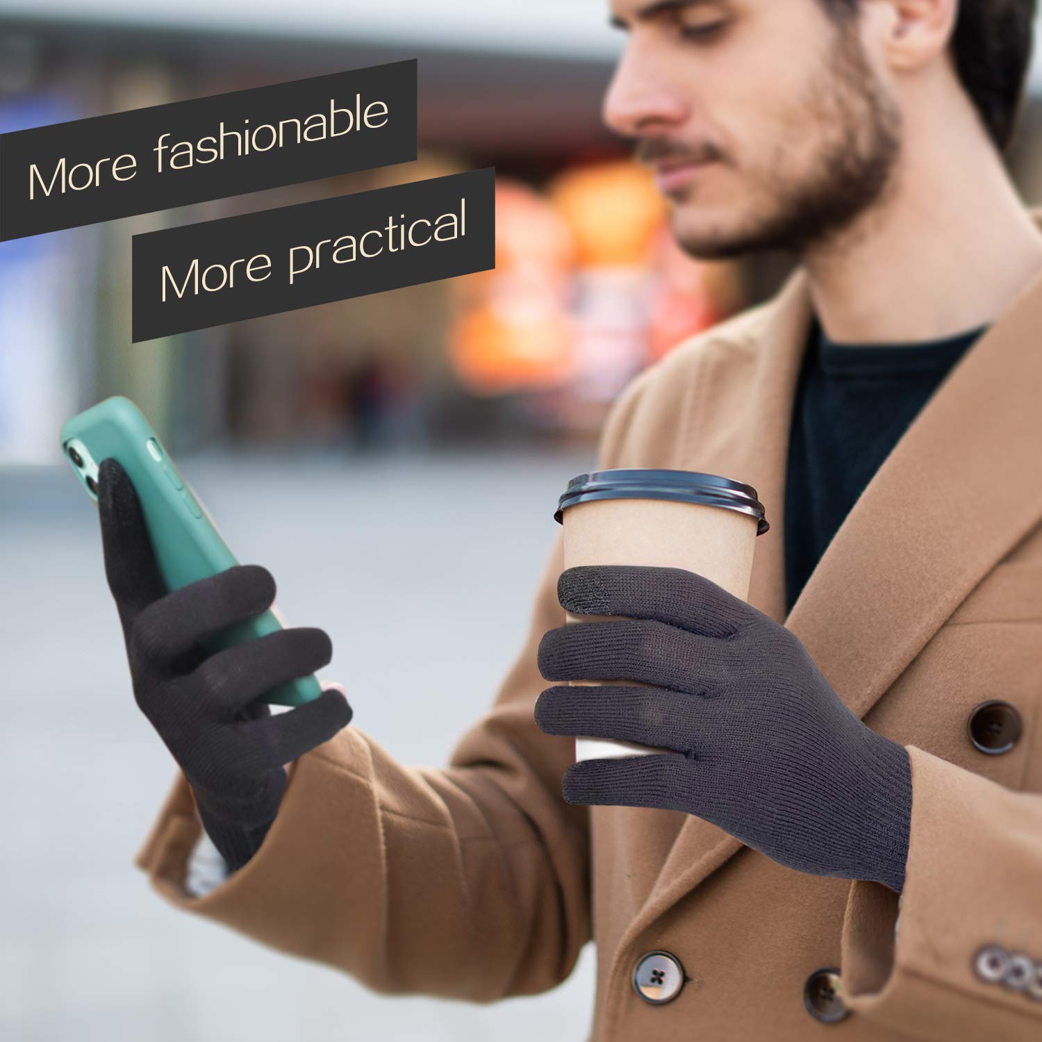 Man using a smartphone while wearing Evridwear black beauty gloves.