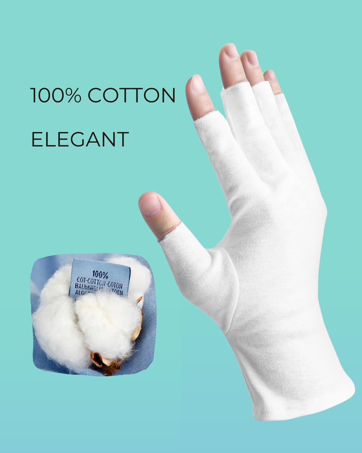 Model wearing Ansmio 100% cotton moisturizing gloves
