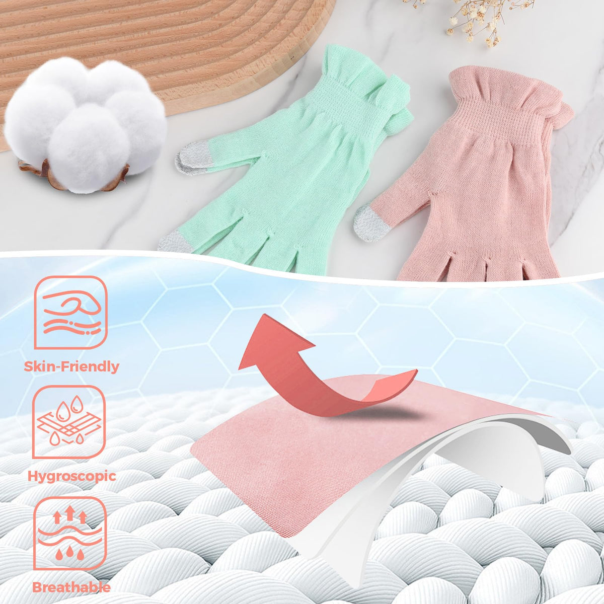 Donfri 2 pairs cotton moisturizing gloves complete set