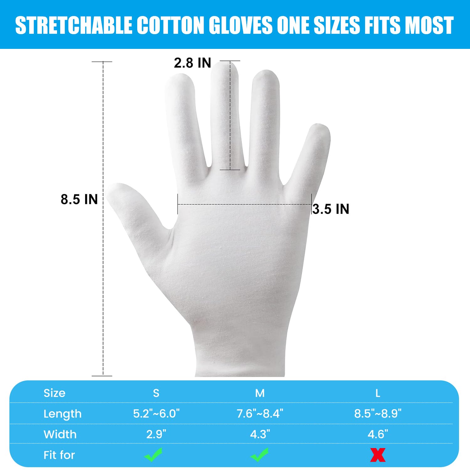 Washable white cotton gloves for men and women
