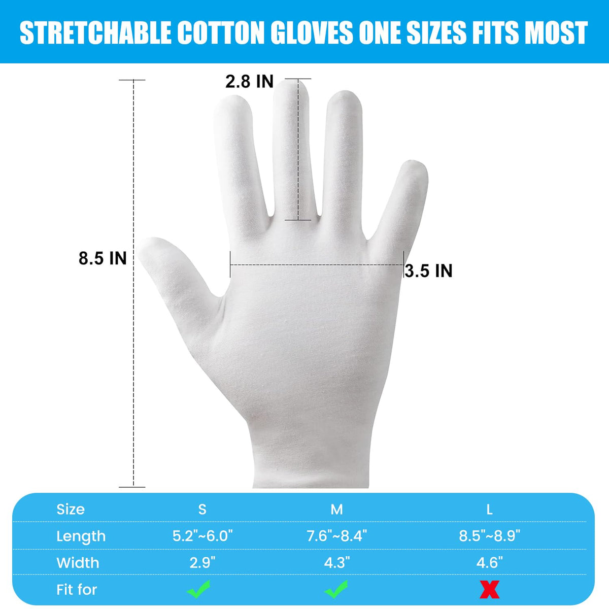 FourSeas cotton gloves showing stretch and flexible fit