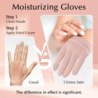 Pink cotton gloves with touchscreen fingertips for smartphone use.