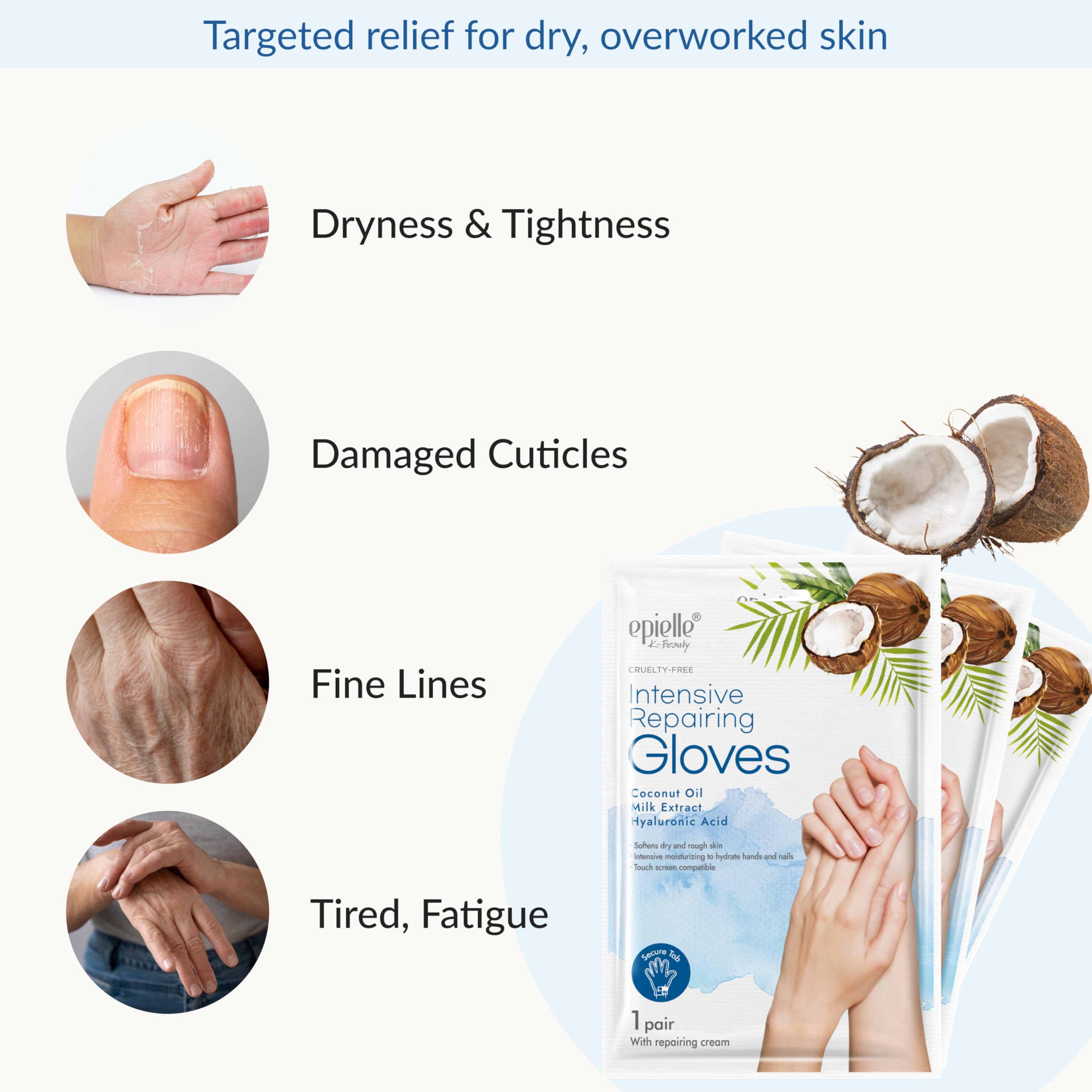Epielle hand treatment gloves with coconut oil and milk extract