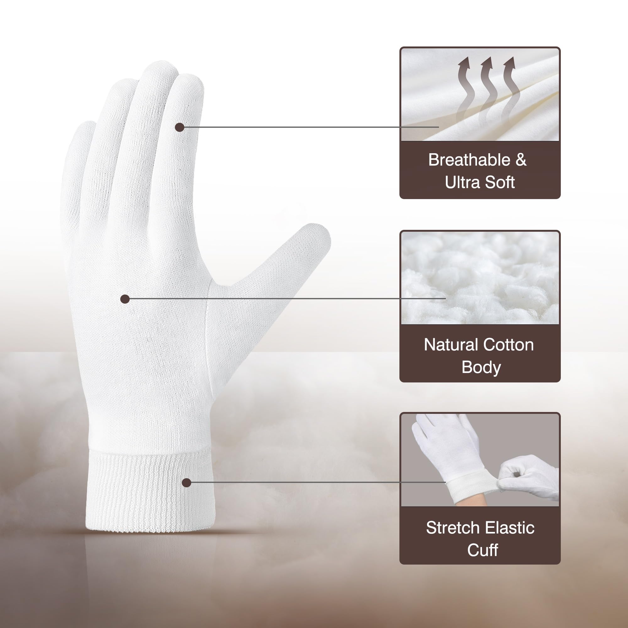 Close up of Cooljob cotton gloves elastic cuff detail