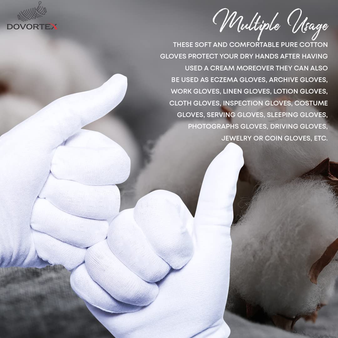 White cotton gloves for dry hands and eczema treatment
