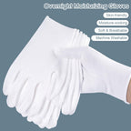 Soft cotton blend hand care gloves worn to lock in moisture and lotion