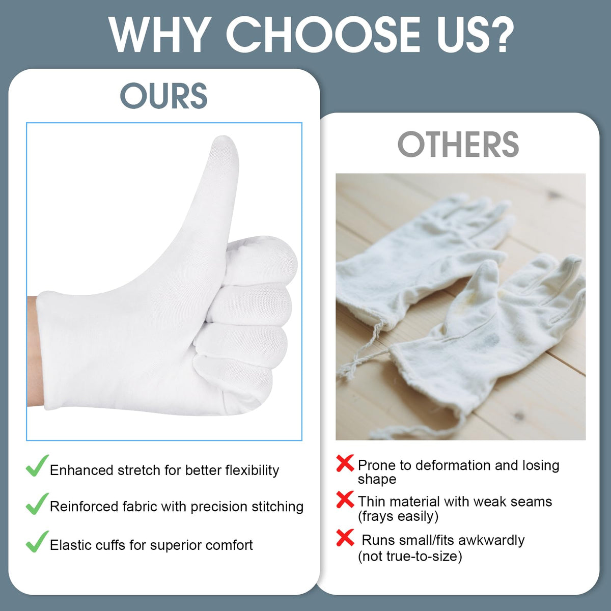 Twelve pairs of washable white cotton work gloves for cosmetic spa therapy