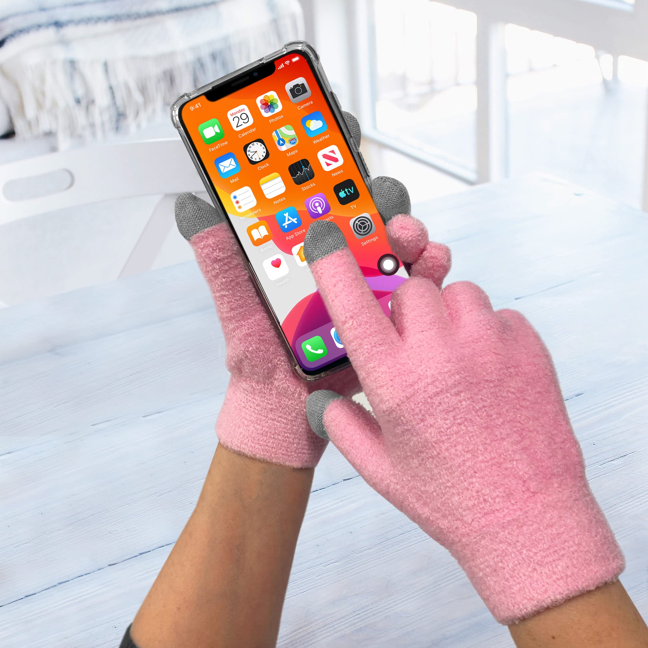 Pink moisturizing gloves for dry hands treatment