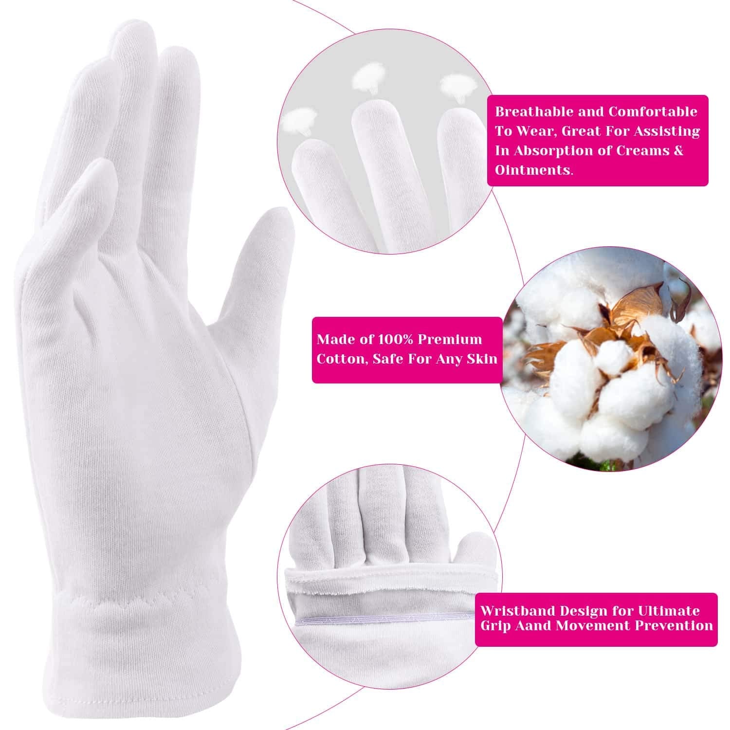 Close up of the elastic wristband on Selizo moisturizing gloves for secure fit.