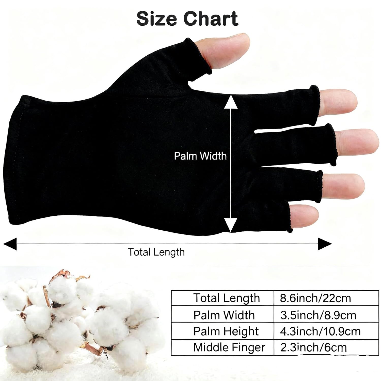 4 pairs black cotton moisturizing gloves for overnight spa